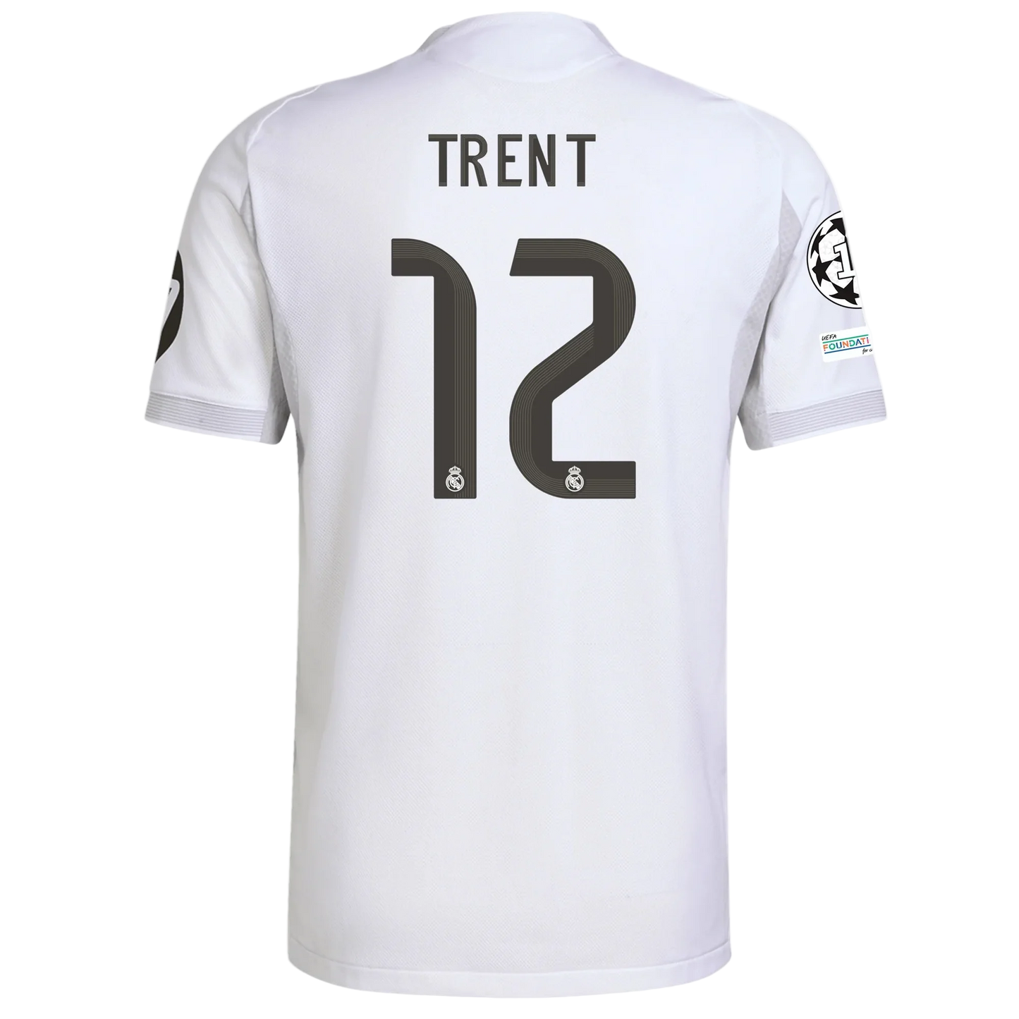 White sports jersey with 'Trent' and number '12' Real Madrid soccer