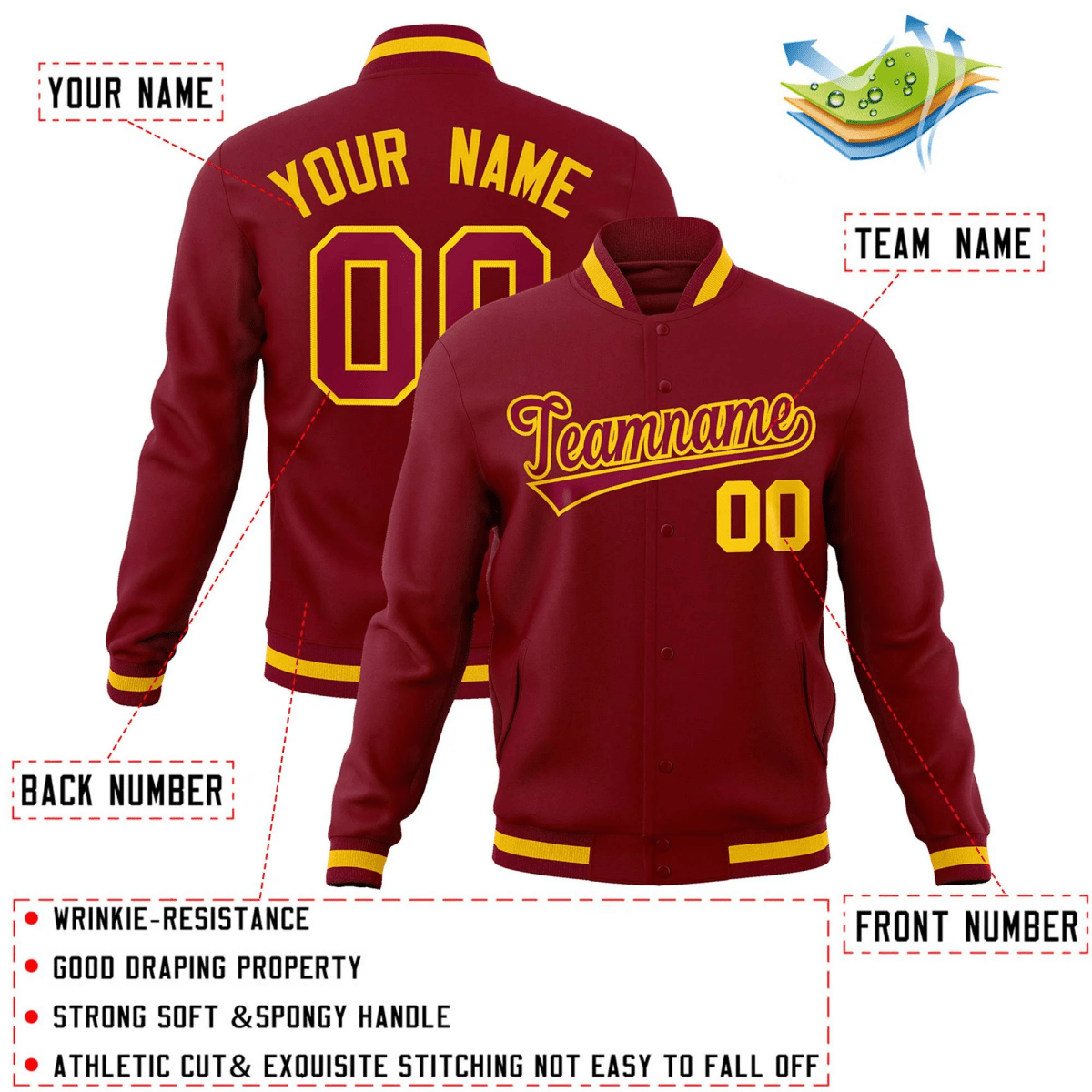 Elite Letterman Crimson Glory Full - Snap Jacket - Elite Zone Sports