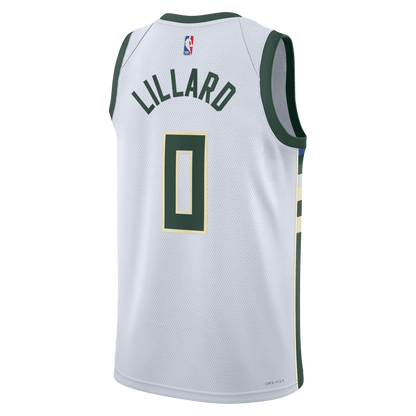 Damian Lillard 0 Milwaukee Bucks White Association Jersey - Elite Zone Sports